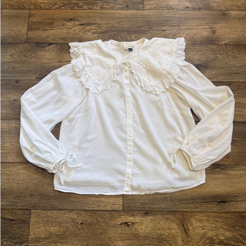 Universal Thread Statement Collar Eyelet Ruffle Button Up Blouse